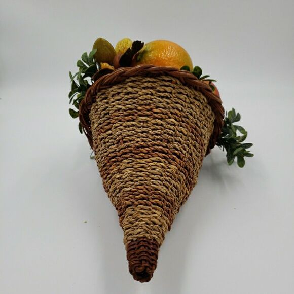 Vtg Cornucopia Basket FALL Centerpiece Horn of Plenty Fruit Nuts Thanksgiving - Picture 4 of 16
